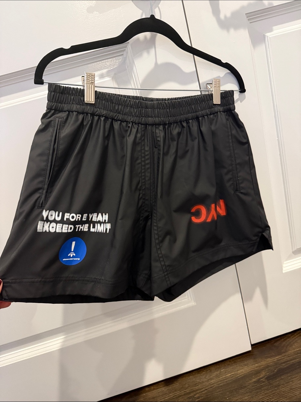 Alexander Wang Black Athletic Shorts with Red NYC Accent